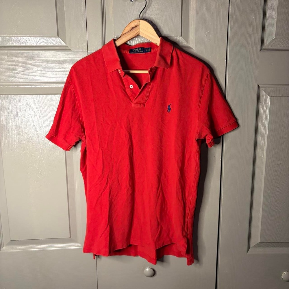 Polo Ralph Lauren Mens Medium Red Short Sleeve Cotton Pique Pony Logo Polo Shirt